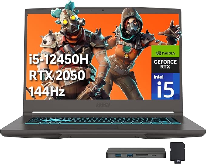 msi Thin 15 15.6" FHD IPS 144Hz Gaming Laptop, Intel i5-12450H, 32GB RAM, 1TB PCIe SSD, NVIDIA GeForce RTX 2050, Backlit Keyboard, WiFi 6, Black, Win 11 Home, 256GB Docking Station Set