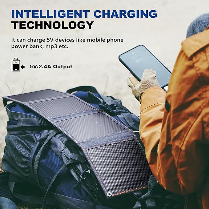 [Upgraded Tiny Solar Charger] BigBlue 14W SunPower Solar Panels with USB-A Port(5V/2.4A Max), IPX4 Waterproof, Portable Solar Phone Charger Compatible with iPhone X/8/7, Tablet, Samsung LG etc