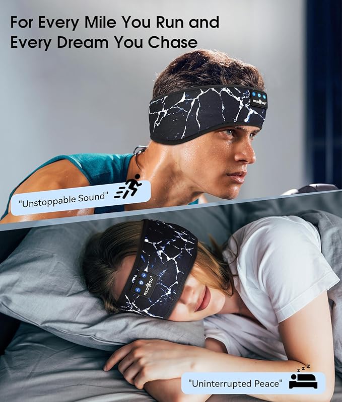 MUSICOZY Sleep Headphones Bluetooth 5.4 Headband, Wireless Earphones Music Sleep Earbuds Sleeping Eye Mask with HD Stereo Speakers for Workout Running Travel Yoga, Ideal Gifts for Women Men