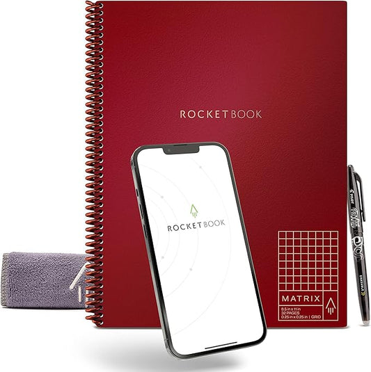 Rocketbook Matrix Smart Reusable Graph Notebook | Eco-friendly, Digitally Connected Isometric Notebook | Scarlet Sky, Letter Size (8.5" x 11") with Pen, Cloth, and App Included
