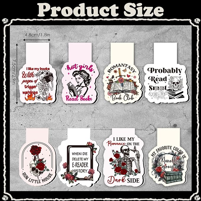Dark Romance Magnetic Bookmark Gifts - Wxiben 8Pcs Funny Book Mark Magnets Flower Skull Bookmarks Magnetic Romance Magnets Bookmark Page Clip Gift for Women Men Book Lovers Students Teachers Reading