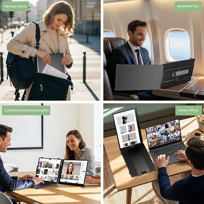 ZUMWALT Laptop Screen Extender, 14" FHD 1080P Dual Portable Monitor for Laptop, Ultra-Thin Travel Monitor Extender Fit 13”-17.3”, Plug and Play Compatible with Windows/Mac/Android/Chrome/Switch