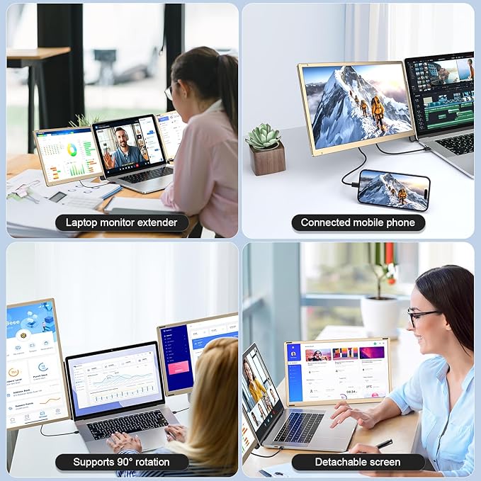 Laptop Screen Extender, 15.6" FHD 1080P Triple Portable Monitor Ultra-Slim Laptop Monitor Extender for 13"-17.3" with Speakers, HDMI/USB-C Plug-Play Extended Screen for MacOS Windows Android