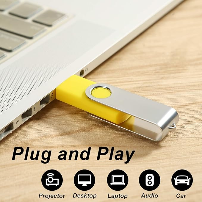 10pcs 32GB USB Flash Drives, Alihelan USB 2.0 Thumb Drive Pen Drive Bulk Swivel Memory Stick 32 GB Fold Storage Jump Drive Zip Drive, 10 Pack Yellow