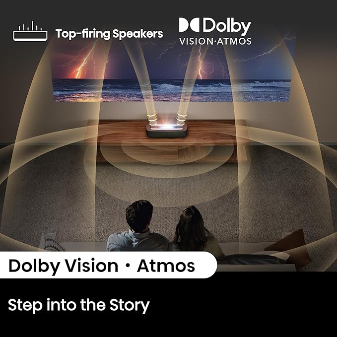 Hisense PL2, Ultra Short Throw Home Theater Laser Projector, 80” – 150”, 4K UHD, 2,700 Lumens, 3000:1 Contrast, Dolby Vision & Atmos, 3D, Google TV, WIFI 6E