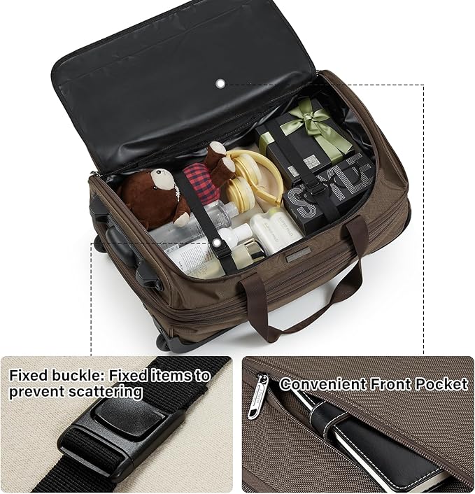 Hanke Expandable Carry On Luggage Suitcases with Wheels Foldable Duffle Bag for Travel Carry On suitcase Weekend Bag for Women Men（Coffee）