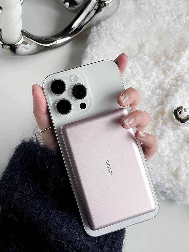 TORRAS MiniMag Power Bank, Ultra Slim 5,000mAh Wireless Portable Charger with USB-C Cable, Fast Charging iPhone Air MagSafe Battery Pack, Compatible Charger for iPhone 17/16/15/14/13/12, Azalea Pink