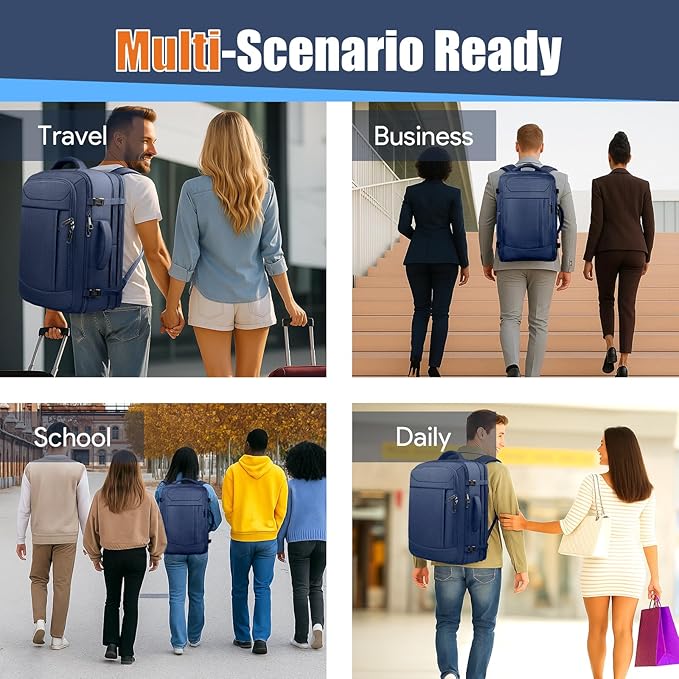 Travel Laptop Backpack, 50L Travel Backpack, 17.3 Inch Carry on Large Luggage TSA Flight Approved Laptop Bag, Multiple Pockets TSA Friendly Water Resistant Business Bag for Men, Blue