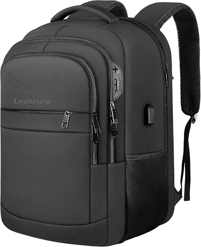 Travel Backpack, Large Carry on Backpack, 17 Inch Laptop Bag, Big Sturdy TSA-Friendly with USB Port College School Rucksack Bag, Gifts for Him Men Women, Black