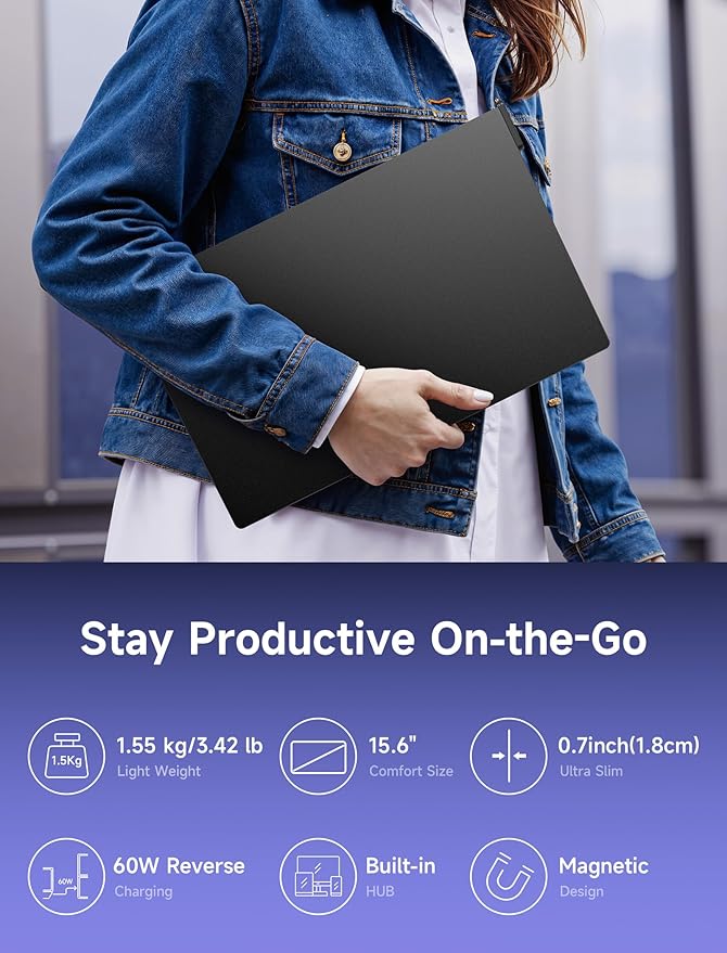 JSAUX FlipGo Lite 15.6" Portable Dual Stacked Monitor, 1080P FHD IPS Laptop Screen Extender One Cable for Triple Monitor Setup (For Windows&Linux) with Magnetic Design, Built-in Hub,No Driver Required