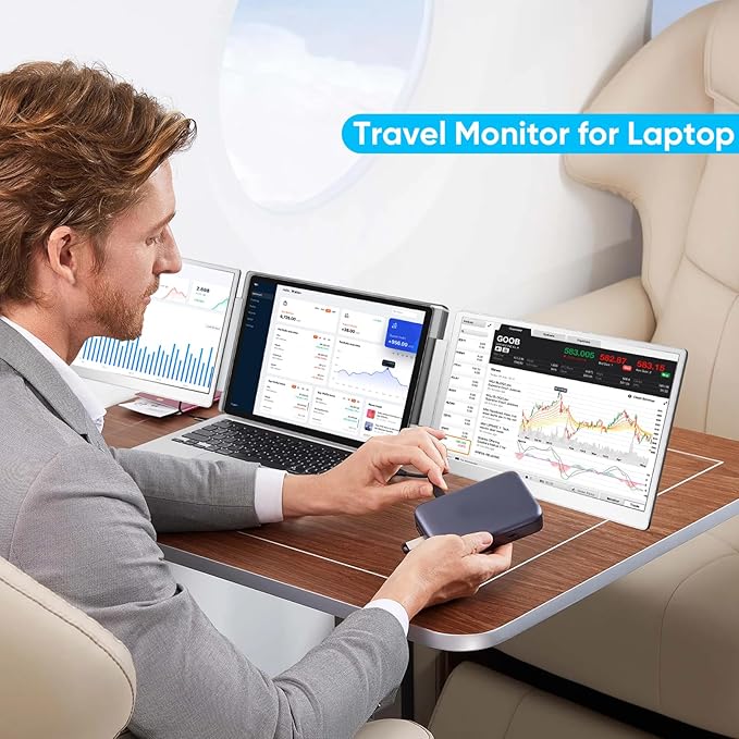 Laptop Screen Extender, FHD 1200P 16:10 IPS Portable Monitor for Laptops 12~16.2 inch, 14" Triple Screen Laptop Monitor Extender Display, Plug & Play with USB-C HDMI for Windows/MacBook/Switch/PS5