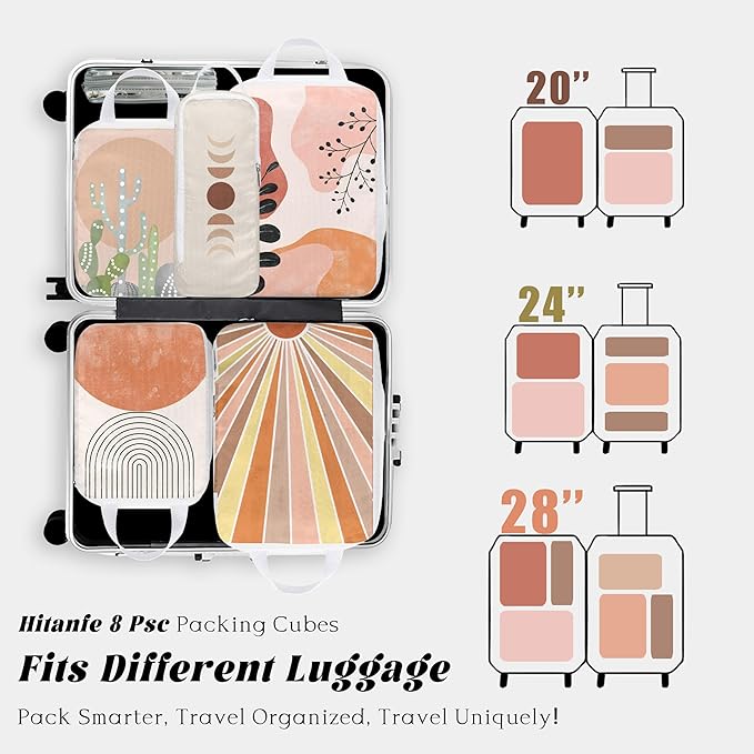 8 Pcs Compression Packing Cubes Travel for Suitcases, Waterproof Luggage Organizer Washable Storage Bags Set for Backpack Travel- Packaging Cubes for Carry-Ons and Storage