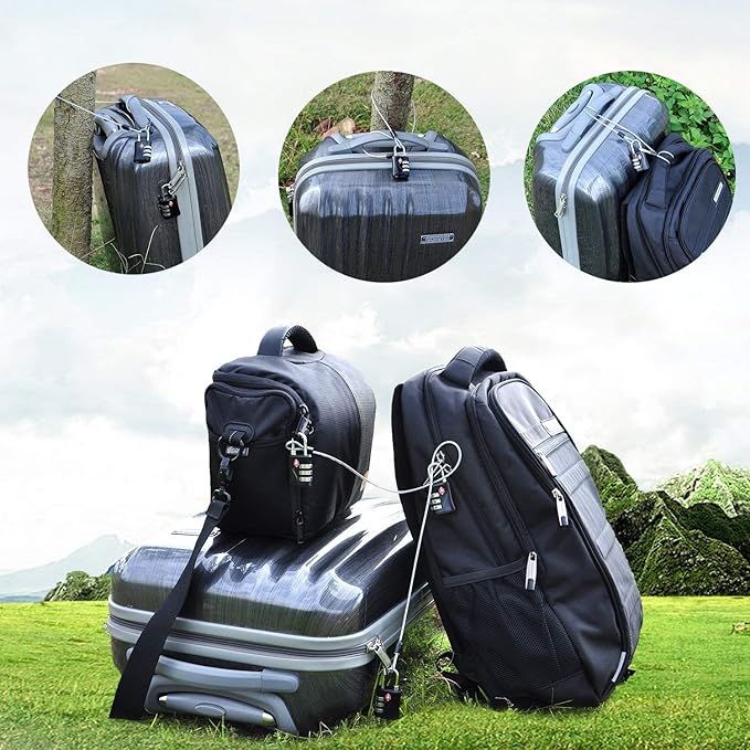 TSA Luggage Locks, Digit Combination Padlockss and Steel Cable Combination Travel Security Lock, Coded Lock for Suitcases,Travel Bag, Suit Case, Gym, Bike Locks (TSA Luggage Locks -2)