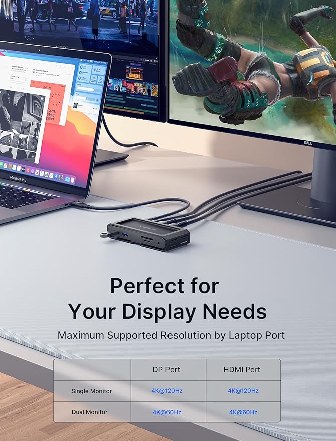 JSAUX USB-C Laptop Docking Station, 11-in-1 Dock with 8K@30Hz HDMI and DP, 100W PD, USB C and 3 USB A, Gigabit Ethernet, 3.5mm Audio, SD/TF Reader Compatible with Steam Deck, MacBook,ROG Ally-HB1101