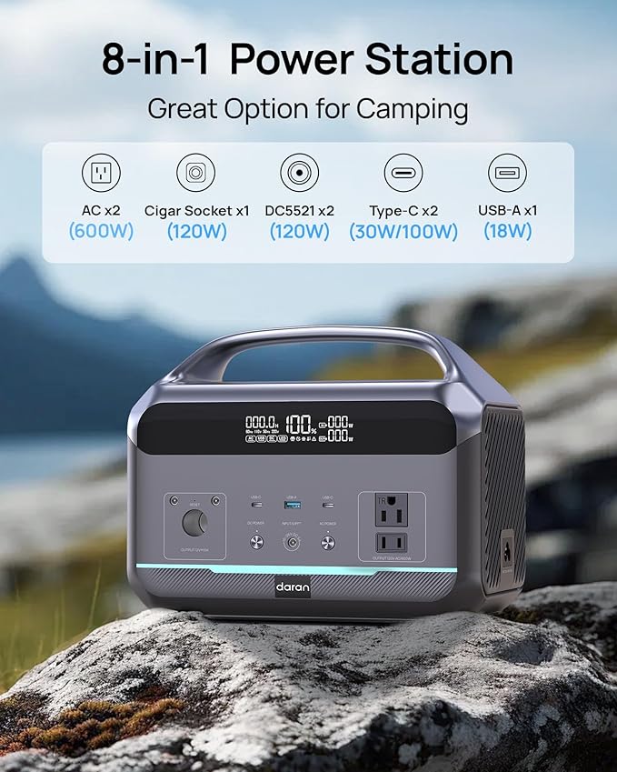Portable Power Station 600W with Solar Panel 80W, 288Wh LiFePO4 Battery Backup w/2 AC Outlets, 1.7H Fast Charging Solar Generator for Camping, RV Travel, Home Emergencies