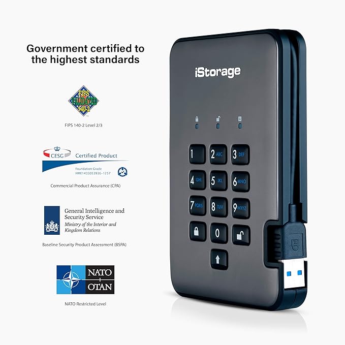 iStorage diskAshur PRO2 HDD 500GB | Secure Portable Hard Drive | FIPS Level 3 certified | Password Protected | Dust/Water-Resistant | Hardware encryption Visit the iStorage Store