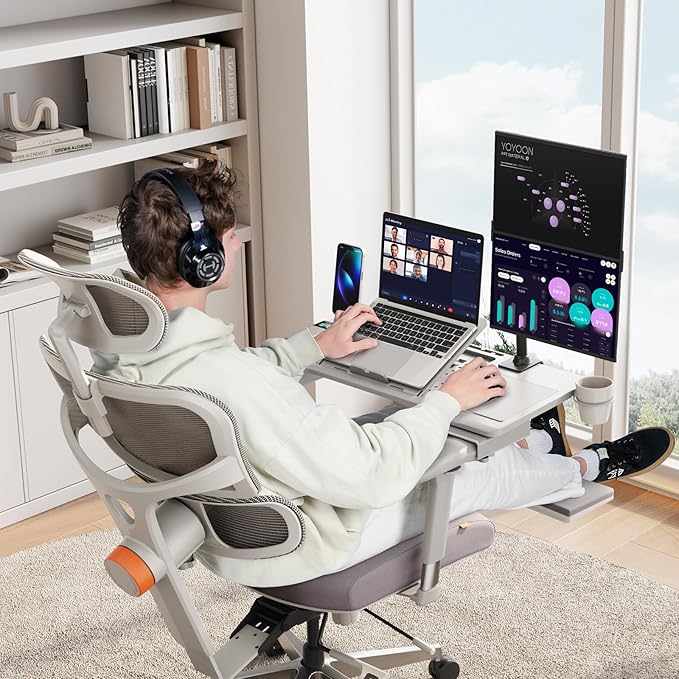 Newtral Laptop Bed Tray Desk, Height & Angle Adjustable Foldable Laptop Stand w/Cup Holder, Mousepad, Laptop Table Bookstand for Gaming, Working, Sofa & Office Chairs Use (Grey, Upgrade)