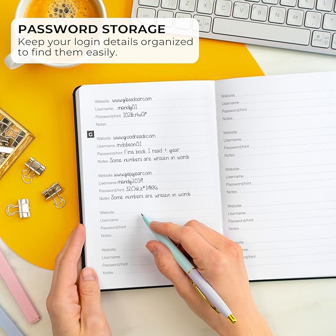 Clever Fox Password Book – Alphabetized Internet Address & Password Organizer – Computer & Website Password Keeper Notebook – Log-In Password Journal - Medium, A5, 8.3x5.8″, Hardcover (Black)