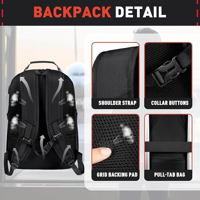 Z-MGKISS 55L Extra Large Travel Backpack, 18.4 Inch Laptop Backpack for Men, Water Resistant, TSA Flight Approved, Business Work Bag with USB Charging Port, Black