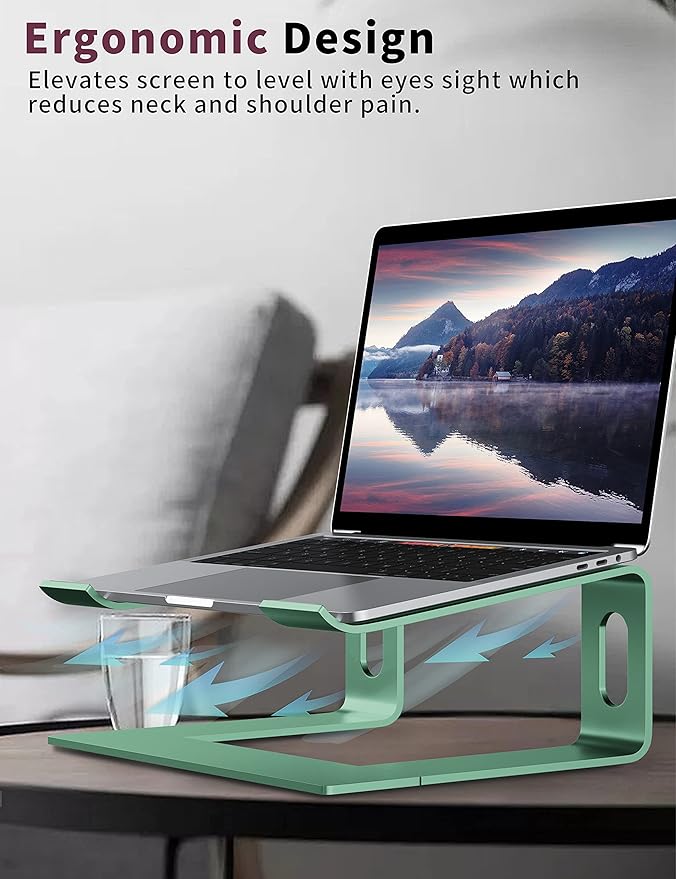 ALASHI Laptop Stand for Desk, Aluminum Computer Riser, Ergonomic Notebook Holder, Detachable Metal Laptops Elevator, PC Cooling Mount Support 10 to 15.6 Inches Notebook, Light Green