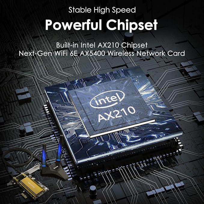 WAVLINK PCIe WiFi 6E WiFi Card with Magnetic Antennas, 2025 Tri-Band AX5400 Wireless Network Card with Bluetooth 5.3, AX210 Chip, MU-MIMO, WPA3, OFDMA, Low-Profile Bracket, Heat Sink