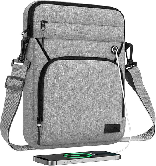 MoKo 9-11 Inch Tablet Sleeve Bag, Fits 11 inch iPad Air M3, iPad A16 2025, Pro 11 M4, 10/9/8/7th, Tab S8/S9 11, Multifunctional Bag with Shoulder and Headphone Port, Light Gray