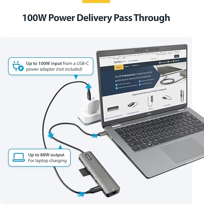 StarTech.com 7-in-1 USB-C Hub, Extra Long Cable Multiport Adapter with Gigabit Ethernet, 4K 60Hz HDMI, Gigabit Ethernet, SD/microSD and 100W Charging for MacBook Pro/Air and Windows