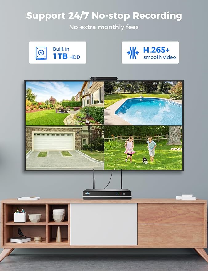 Hiseeu Wireless Security Cameras Outdoor, 5G & 2.4G WiFi Pro, Wireless Home Security Camera System, Dual Lens, 360° Pan & Tilt, Auto Tracking, Color Night Vision, 1TB HDD No Subscription, Need Plug In