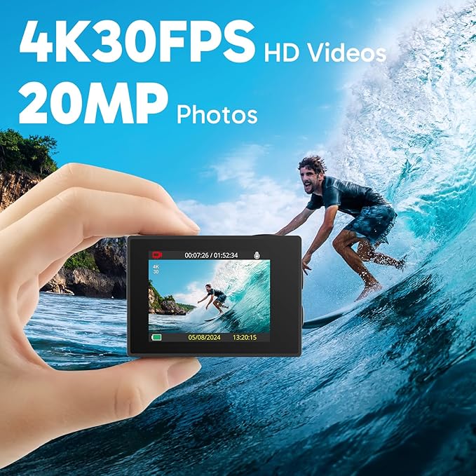 AKASO EK7000 4K30fps Action Camera with 128GB MicroSDXC U3 Memory Card Accessories Kit Bundle Ultra HD 131FT Waterproof Camera EIS WiFi Remote Control 4X Zoom Underwater Camera