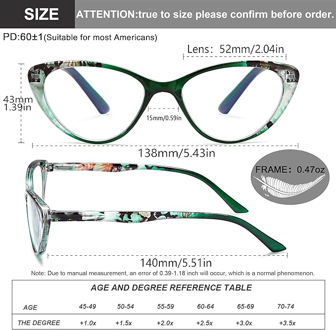 EYEURL Cat Eye Reading Glasses for Women, 2 Pack Blue Light Blocking Readers for Ladies Spring Hinge Fashion Pattern +2.0 Magnification Anti Eyestrain UV Protection