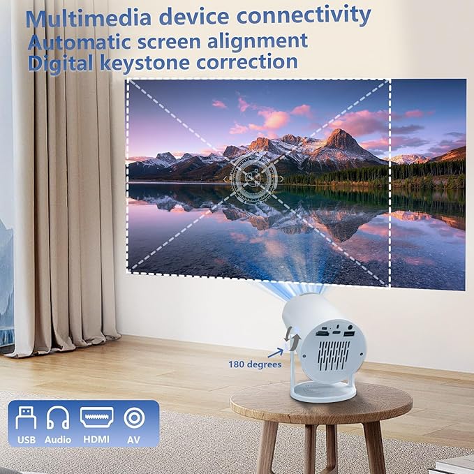 Mini Projector with WiFi and USB Power, Portable Home Theater Movie Projector, 1080P Supported Native 480P, Small Outdoor Projector for Kids and Camping, Compatible with HDMI/USB/AV Devices 30-140"