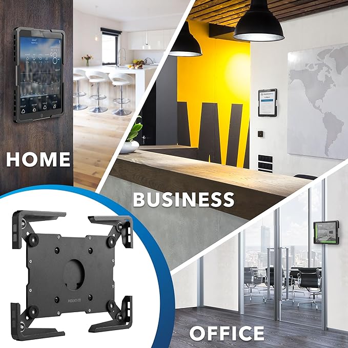 Mount-It! Universal Tablet Wall Mount, Anti-Theft iPad Mount, Enclosure Fits Tablets from 9.7" to 13" Screen Size, Flush Wall Mounting Kiosk, Durable Steel Design, Black