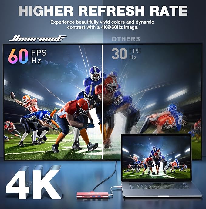 Hiearcool USB C Hub Ethernet, 8in1 USBC Hub Multi-Port Adapter, USB-C to HDMI Docking Station Type C Adapter Dongle Compatible for MacBook Dell XPS HP ASUS and More Type-C Devices-Rose Gold