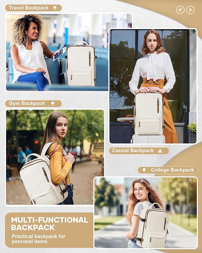 VECAVE Carry On Backpack for Women,Large Travel Backpack Flight Approved,Waterproof 14 Inch Laptop Backpack Business Work Backpacks Men Mochila De Viaje WhiteBrown