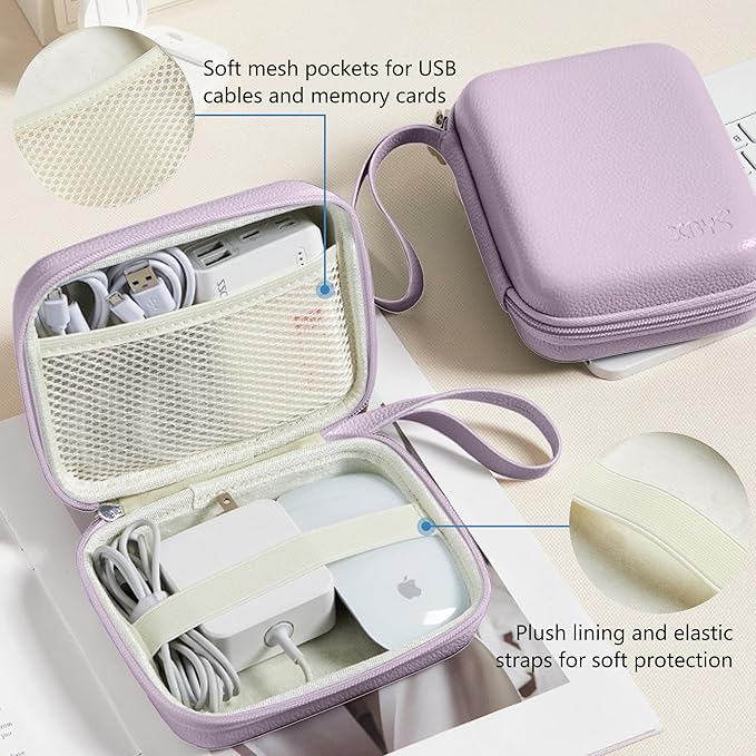 Charger Case for Macbook, Portable Tech Electronic Organizer Bag,Travel Storage Pouch for Laptop Accessories, MacBook Power Adapter, Charging Cords, USB Drives, Power Bank (Purple, L)