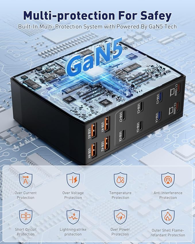 USB Charging Station (600W),12-Port USB C Charger Block with Dual 100W PD USB-C Fast Charging Station Hub for MacBook Pro/Air/All iPad Phone 17/16 15/14/13/Pro Max/Samsung Galaxy Note (Black)