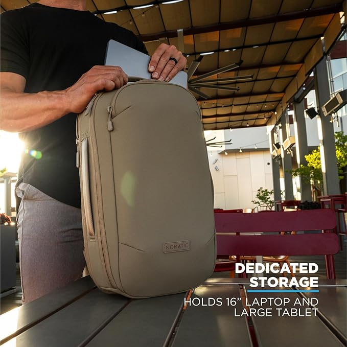 NOMATIC Navigator RS Pack - 15L w/ 6L Built-In Expansion - Water Resistant Coated Ripstop - Anti Theft Backpack - Laptop Bag - Computer Backpack (Sand)