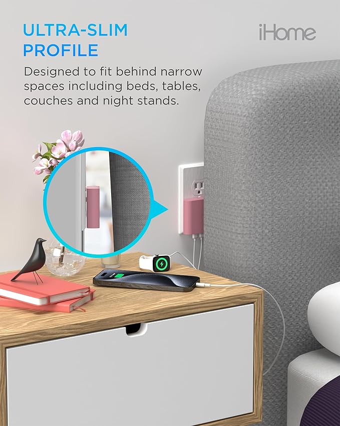 iHome Multiport 40W USB-C Charger, AC Pro 2-Port Flat Block, Dual Fast Charging Wall Adapter