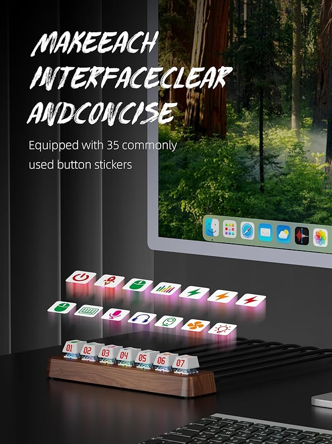 Walnut Wood 7-Port Powered USB 3.0 Hub, 5Gbps Data Transfer, Independent Hot-Swappable 3-Pin Mechanical Keyboard Switch Expander, RGB Backlit Docking Station-FU07