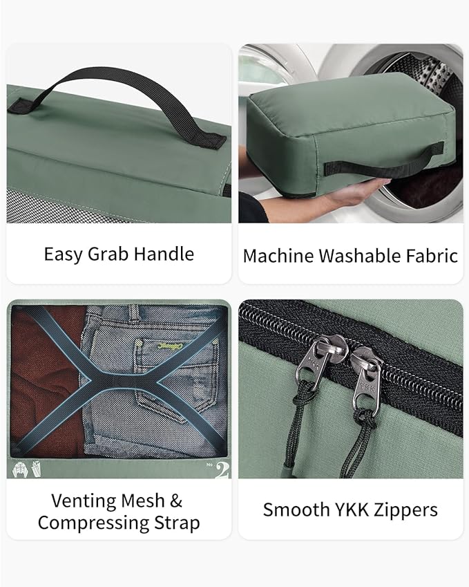 ECOHUB 7 Set Packing Cubes Tear-Resistant Luggage Packing Organizers with Number Icon for Travel Accessories Luggage Suitcase Machine Washable Packing Cubes (Green)