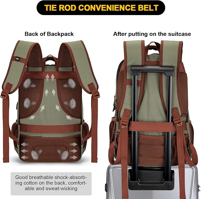 Tzowla Canvas Laptop Backpack, Bag for Men Women,Travel Work Rucksack Fits 15.6 Inch Laptop, Bookbag with USB Charging Port