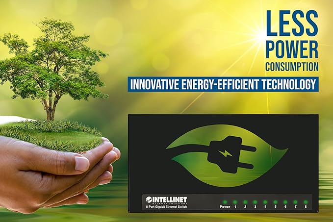 Intellinet 8 Port Gigabit Ethernet Switch – 10 / 100 / 1000 Mbps - Computer Desktop Internet Networking Splitter LAN Hub Router – Unmanaged – Plug & Play - Fanless Quiet – 3 Yr Mfg Warranty – 561754