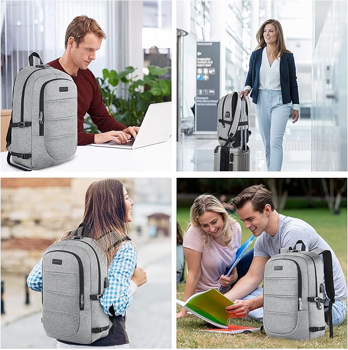 AMBOR Travel Laptop Backpack, 15.6-17.3 inch Anti Theft Business Laptop Backpack with USB Charging Port and Headphone Interface, Backpack for Men & Women, Grey