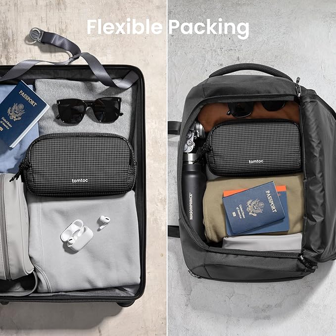 tomtoc Electronic Organizer Travel Case Performance, Water Resistant Dual Compartment Cable Organization Storage Bag for Charger, Cord, Phone, Hard Drive, Power Bank, Accessories Travel Essentials