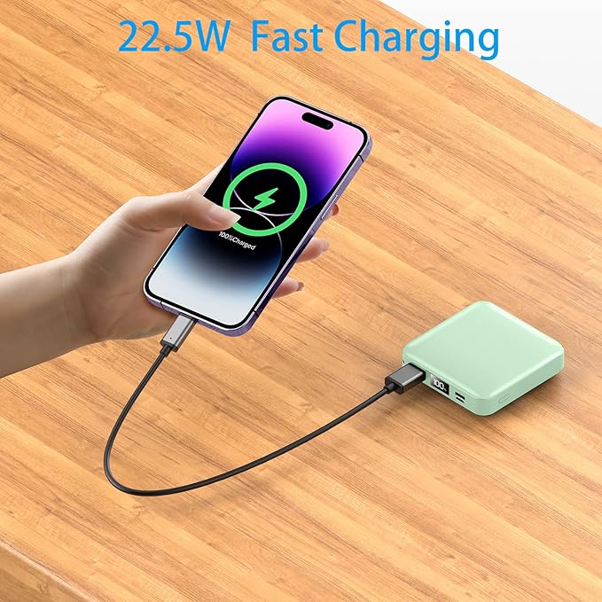 Portable Charger with Built-in Cable,12000mAh 22.5W Fast Charging Small Power Bank,USB C Input/Output with Smart LED Display,External Battery Pack for iPhone,Tablet,Samsung