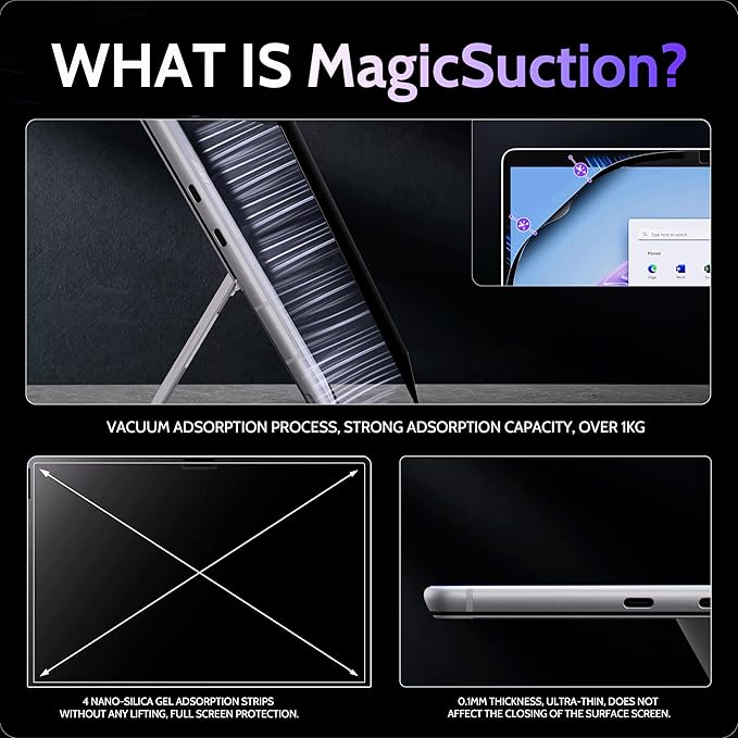 Privacy Screen for 12.3 Inch Surface Pro 7+/7/6/5/4/3, MagicSuction™ Removable Anti Spy Black Protector, Glare Blue Light Filter for Microsoft Laptop Computer Monitor