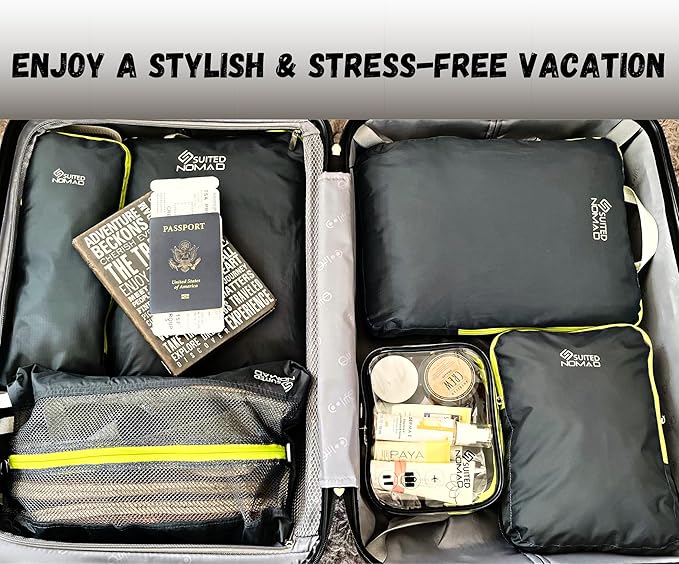SUITEDNOMAD Ultralight Compression Packing Cubes Set, Suitcase and Backpack Travel Organizer Bags