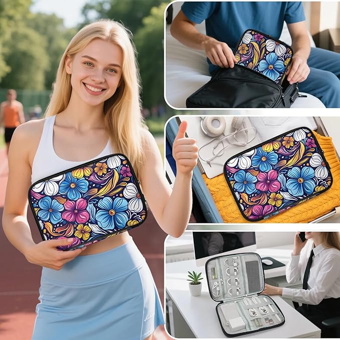 Colorful Flowers Electronics Travel Organizer Case, Tech Accessories Cable Storage Bag for Cords, Charger, Phone, Hard Drive