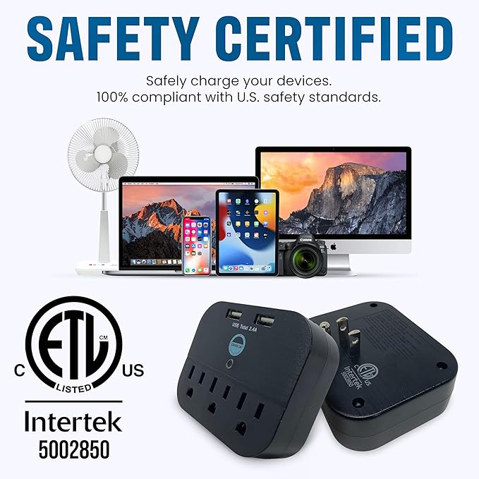 Cruise Approved Power Strip - Non Surge Protector Travel Power Strip with 2 USB Outlets - Cruise Ship Essentials 2025 & 2026 for Carnival, Princess, Norwegian, Holland America, MSC & Major Lines