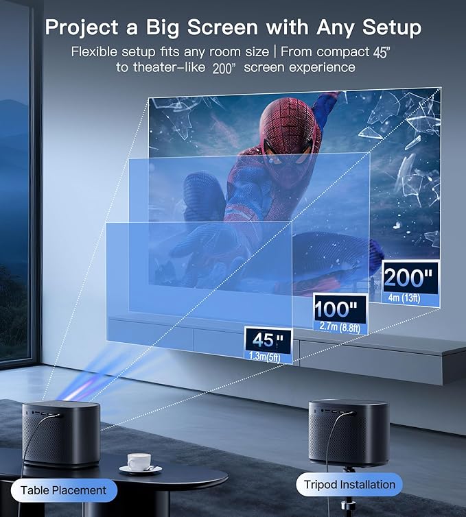 Miroir Mini Projector, Home HD Projector with Built-in Speaker, Auto Focus, Keystone Correction, Portable for Outdoor Movies, Compatible with Smartphone, TV Stick, Laptop, HDMI, USB